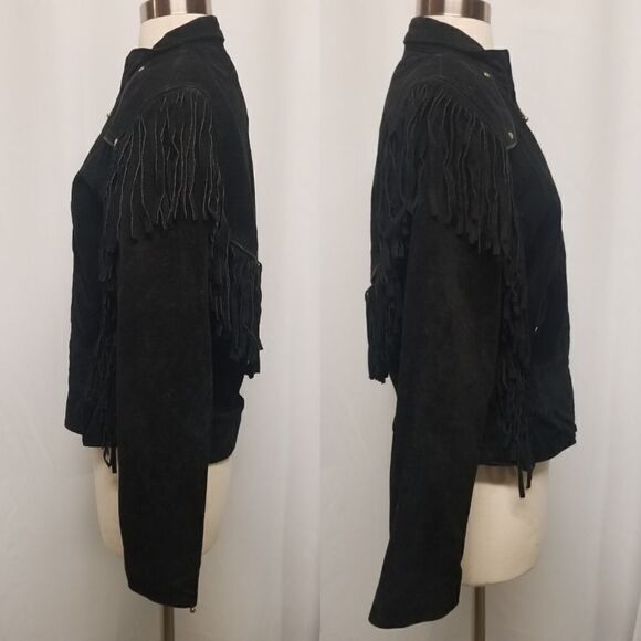 Vintage 90s y2k Wilsons Leather Jacket Western Fringe Black Suede Punk Rock Md - Picture 4 of 10